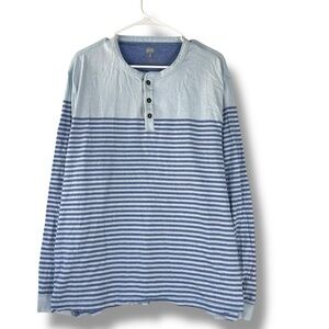 Ocean & Coast Shirt Mens 2XL XXL Blue Stripe Longsleeve Henley Tee
